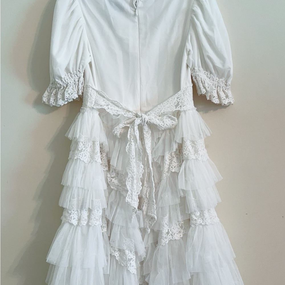 JessaKae White Tiered Lace Puff Sleeve Wedding Dress - Picture 11 of 13